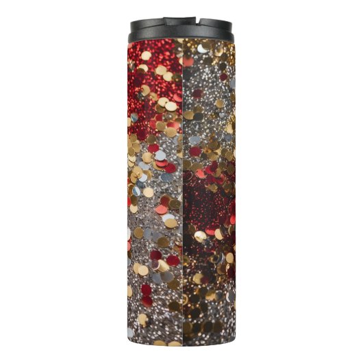 Red Gold Silver Glitter Confetti Thermosbeker (Achterkant)