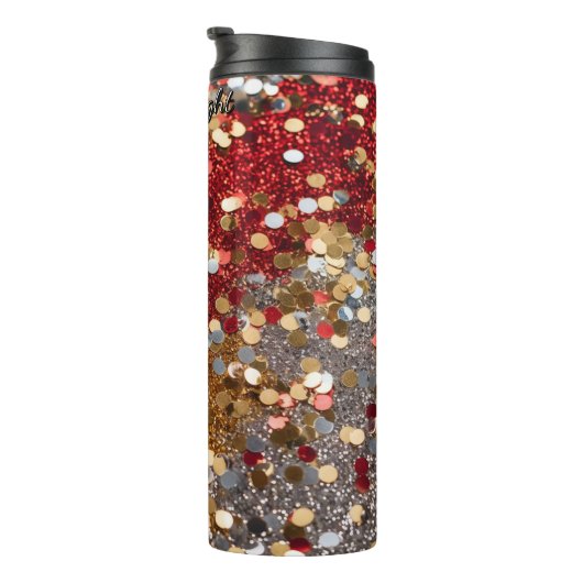 Red Gold Silver Glitter Confetti Thermosbeker (Geroteerd rechts)