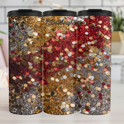 Red Gold Silver Glitter Confetti Thermosbeker
