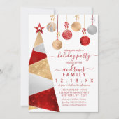 Red Gold Silver Glitter Tree Ornaments Holiday Kaart (Voorkant)