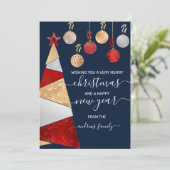 Red Gold Silver Glitter Tree Ornaments Kerstmis Feestdagenkaart (Staand voorkant)