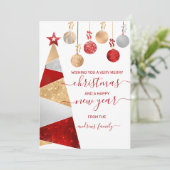 Red Gold Silver Glitter Tree Ornaments Kerstmis Feestdagenkaart (Staand voorkant)
