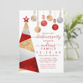 Red Gold Silver Glitter Tree Ornaments Kerstmis Kaart (Staand voorkant)