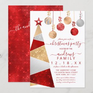 Red Gold Silver Glitter Tree Ornaments Kerstmis Kaart