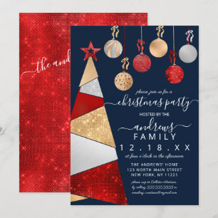 Red Gold Silver Glitter Tree Ornaments Kerstmis Kaart