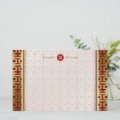 Red Gold Simple Double Happiness Chinese bruiloft Briefpapier (Staand voorkant)