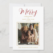 Red & Gold Simple Minimalist Merry Christmas Photo Feestdagenkaart (Voorkant)