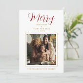 Red & Gold Simple Minimalist Merry Christmas Photo Feestdagenkaart (Staand voorkant)
