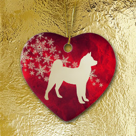 Red Gold Snowflake Akita Dog Keramisch Ornament