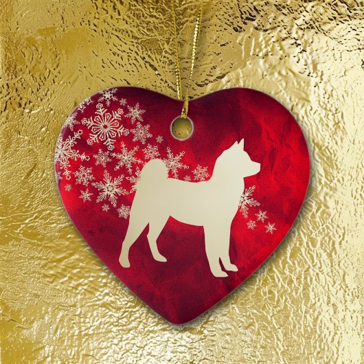 Red Gold Snowflake Akita Dog Keramisch Ornament