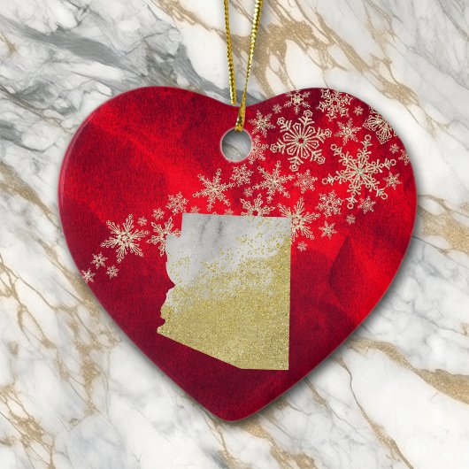 Red Gold Snowflake Arizona Heart Keramisch Ornament
