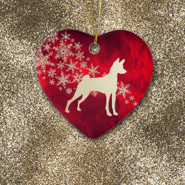 Red Gold Snowflake Basenji Dog Keramisch Ornament
