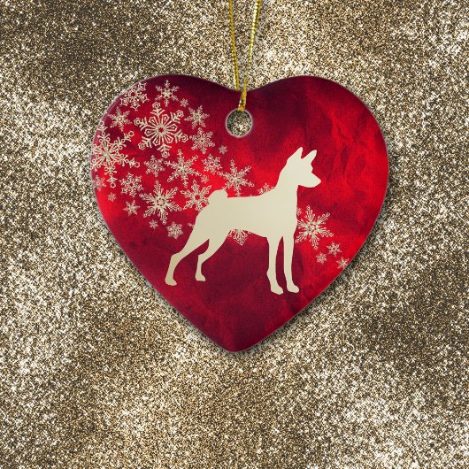 Red Gold Snowflake Basenji Dog Keramisch Ornament