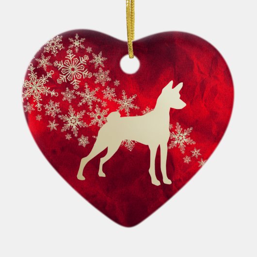 Red Gold Snowflake Basenji Dog Keramisch Ornament (Voorkant)