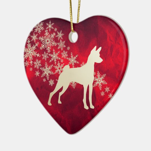 Red Gold Snowflake Basenji Dog Keramisch Ornament (Links)