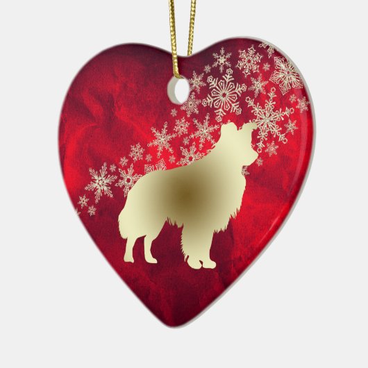 Red Gold Snowflake Border Collie Keramisch Ornament (Links)