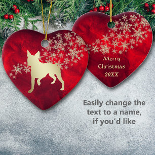 Red Gold Snowflake Boston Terrier Keramisch Ornament