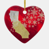 Red Gold Snowflake California Heart Keramisch Ornament (Voorkant)