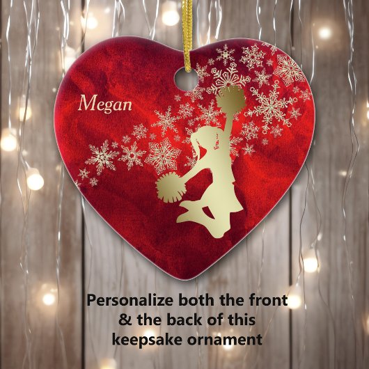 Red Gold Snowflake Cheerleader - gepersonaliseerd Keramisch Ornament