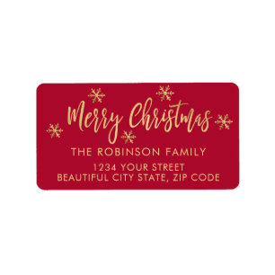 Red Gold Snowflake Christmas Retouradres Etiket