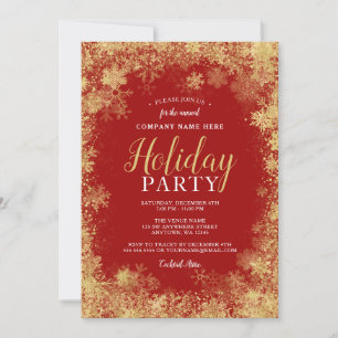 Red Gold Snowflake Corporate Holiday Party Kaart
