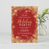 Red Gold Snowflake Corporate Holiday Party Kaart (Staand voorkant)