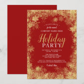 Red Gold Snowflake Corporate Holiday Party Kaart (Voorkant / Achterkant)