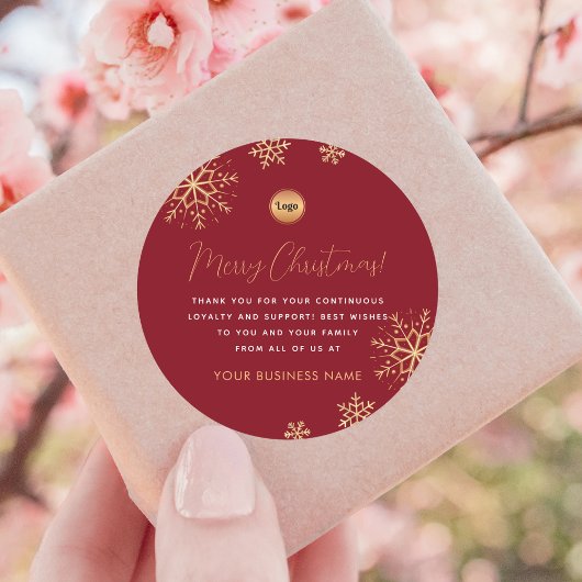 Red Gold Snowflake Custom Company Logo Christmas Ronde Sticker