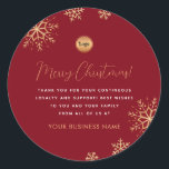 Red Gold Snowflake Custom Company Logo Christmas Ronde Sticker<br><div class="desc">Deze elegante stickers zouden geweldig zijn voor uw zakelijke / promotionele behoeften. Voeg eenvoudig uw eigen logo en aangepaste tekst toe door op de optie "personaliseren" te klikken.</div>