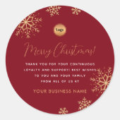 Red Gold Snowflake Custom Company Logo Christmas Ronde Sticker (Voorkant)