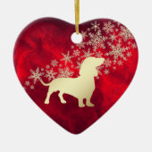 Red Gold Snowflake Dachshund Keramisch Ornament (Voorkant)