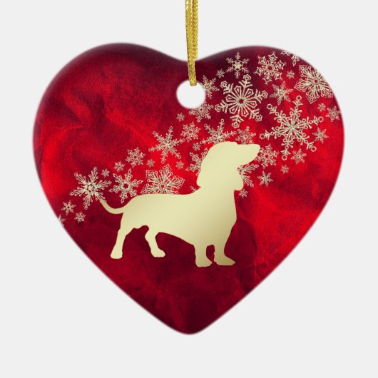 Red Gold Snowflake Dachshund Keramisch Ornament (Voorkant)