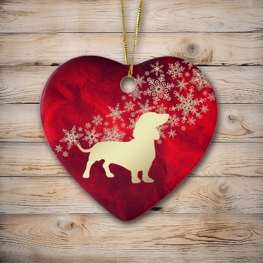 Red Gold Snowflake Dachshund Keramisch Ornament