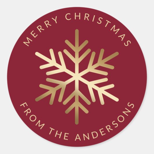 Red Gold Snowflake Family Merry Christmas Ronde Sticker (Voorkant)