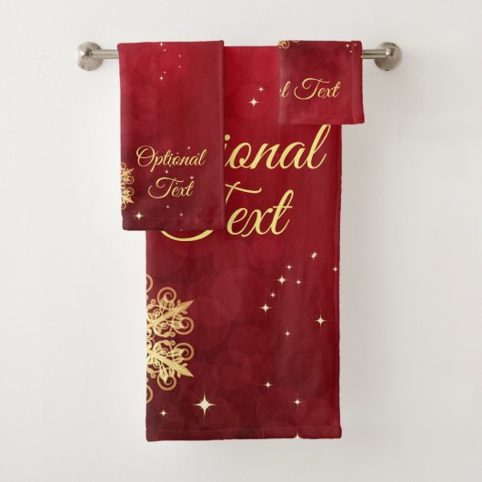 Red & Gold Snowflake Filigree Aangepast kerstfeest Bad Handdoek (Insitu)