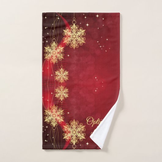 Red & Gold Snowflake Filigree Aangepast kerstfeest Bad Handdoek (Handdoek)