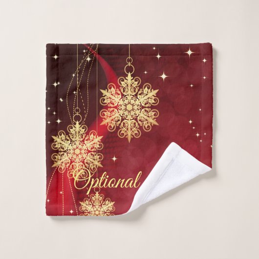 Red & Gold Snowflake Filigree Aangepast kerstfeest Bad Handdoek (Wasdoekje)