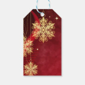 Red & Gold Snowflake Filigree Aangepast kerstfeest Cadeaulabel (Achterkant)