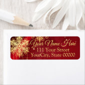 Red & Gold Snowflake Filigree Aangepast kerstfeest Etiket (Insitu)