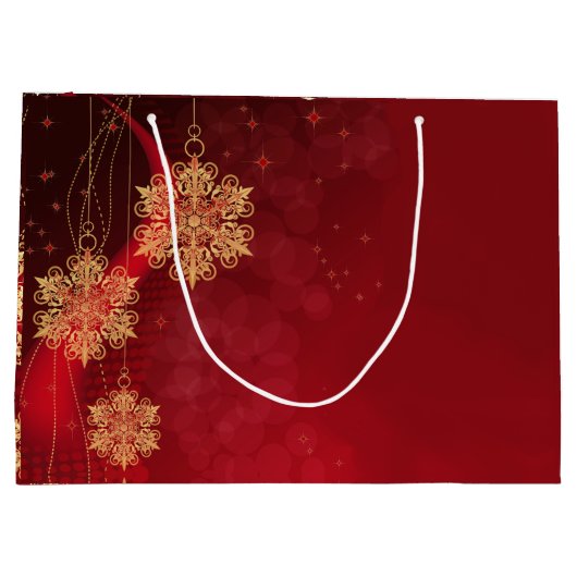 Red & Gold Snowflake Filigree Aangepast kerstfeest Groot Cadeauzakje (Achterkant)