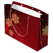 Red & Gold Snowflake Filigree Aangepast kerstfeest Groot Cadeauzakje (Achterkant Gekanteld)