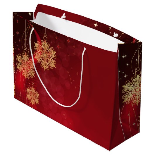 Red & Gold Snowflake Filigree Aangepast kerstfeest Groot Cadeauzakje (Achterkant Gekanteld)