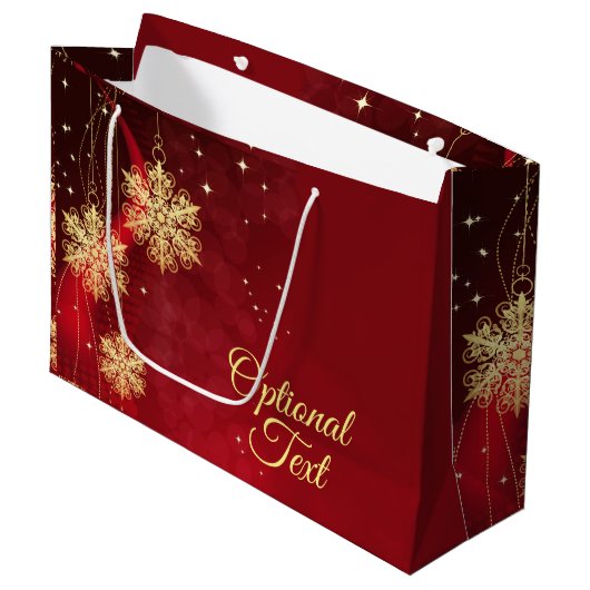 Red & Gold Snowflake Filigree Aangepast kerstfeest Groot Cadeauzakje (Voorkant Gekanteld)