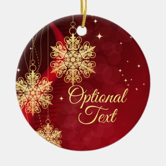 Red & Gold Snowflake Filigree Aangepast kerstfeest Keramisch Ornament (Voorkant)