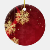 Red & Gold Snowflake Filigree Aangepast kerstfeest Keramisch Ornament (Achterkant)