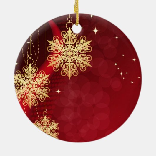 Red & Gold Snowflake Filigree Aangepast kerstfeest Keramisch Ornament (Achterkant)