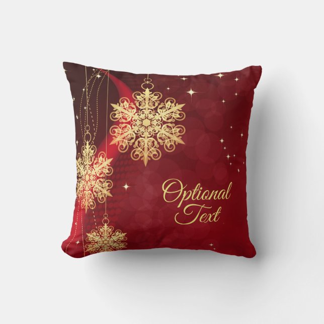 Red & Gold Snowflake Filigree Aangepast kerstfeest Kussen (Voorkant)