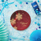 Red & Gold Snowflake Filigree Aangepast kerstfeest Papieren Bordje (Feest)