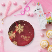 Red & Gold Snowflake Filigree Aangepast kerstfeest Papieren Bordje (Feest)
