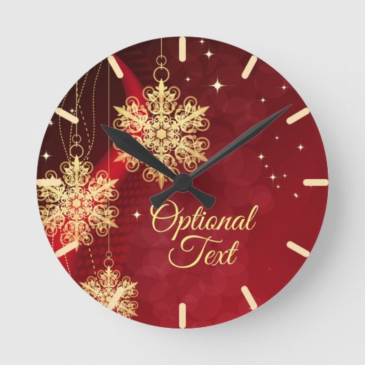 Red & Gold Snowflake Filigree Aangepast kerstfeest Ronde Klok (Voorkant)